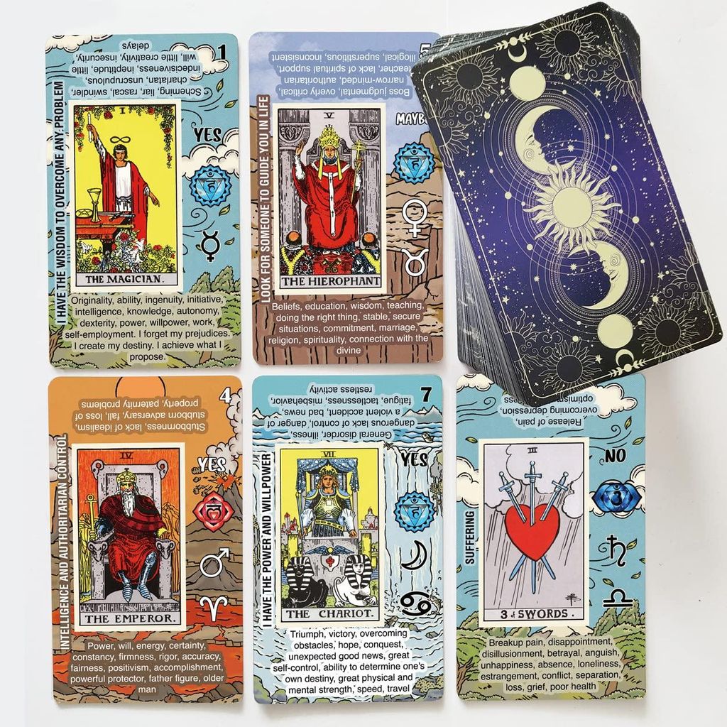 Tarot Cards for Beginners, Learning Tarot Deck, No Guide Book Needed, Tarot Cards with Meanings on Them English