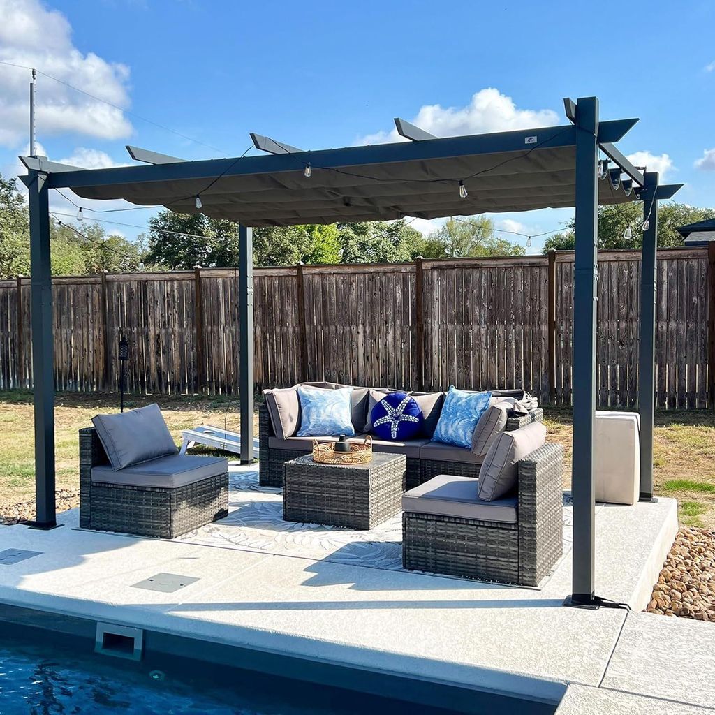 PURPLE LEAF Aluminium Pergola 4x3 m Schiebedach, Wasserdicht, UV-Schutz, Grau