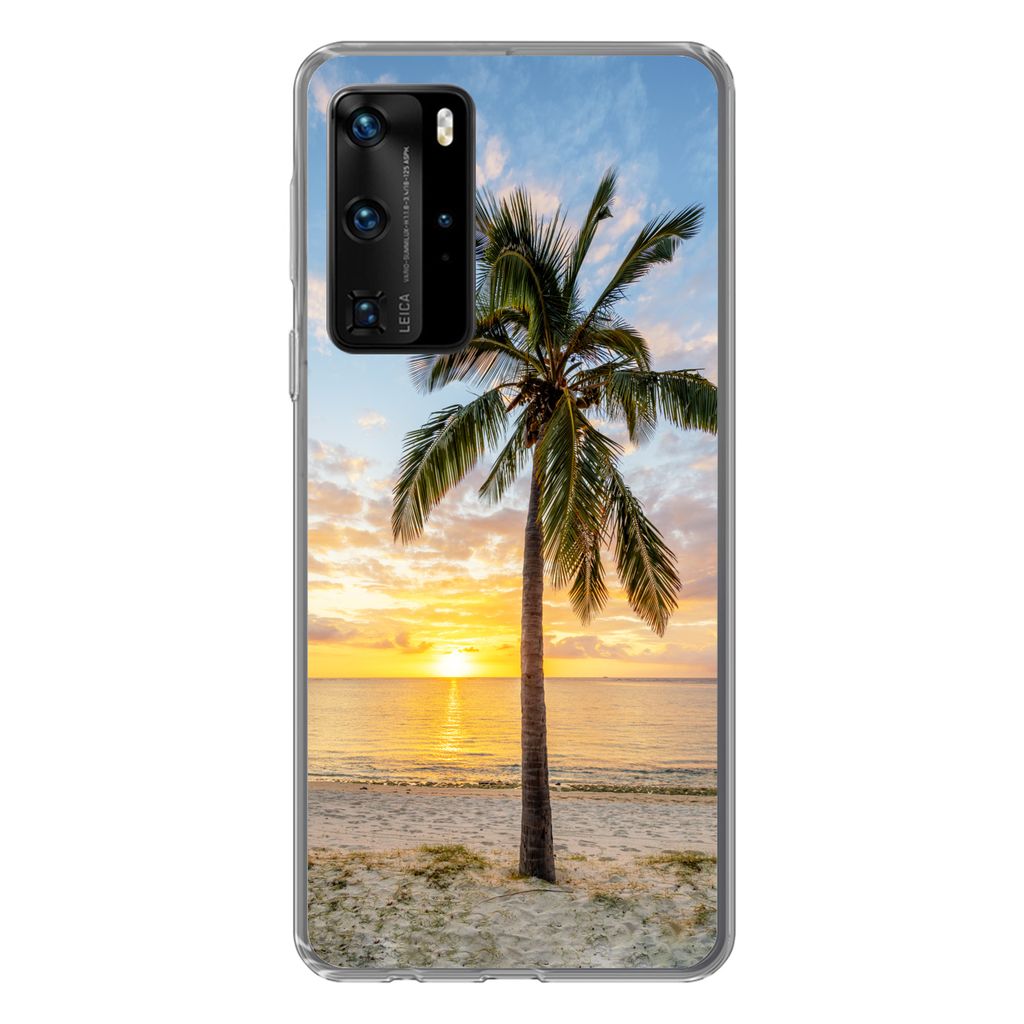 MuchoWow Handyhülle Schutzhülle Hülle für Huawei P40 Pro Strand - Palme - Sonnenuntergang Silikon Softcase Handy Hülle - Schutz