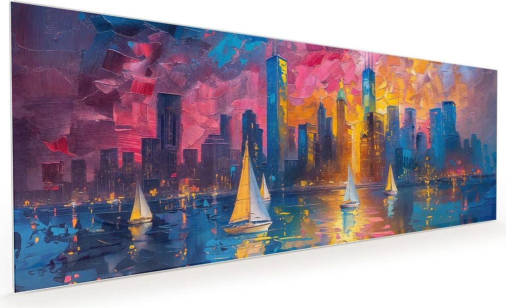 Küchenrückwand Spritzschutz Glas mit Motiv Hafenstadt Bei Nacht 40 x 40 cm