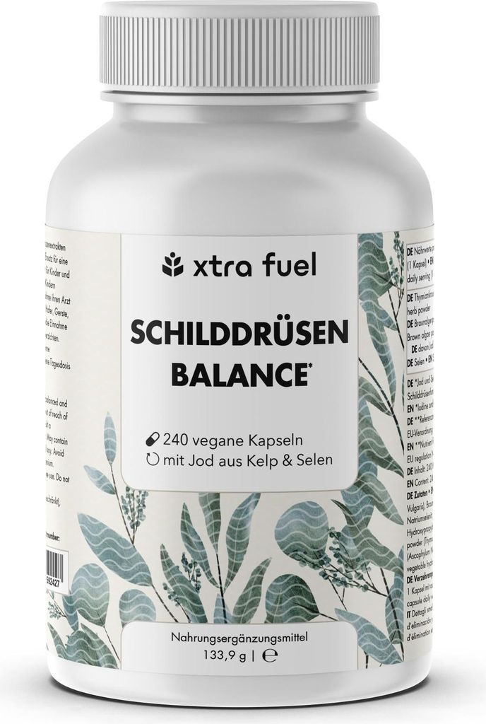 A white bottle of dietary supplements with a label featuring botanical illustrations.
