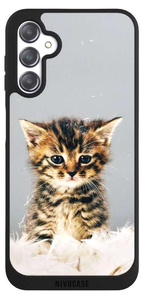 NIVOCASE Handyhülle für Samsung Galaxy A14 5G Hülle NIVOpure Case Schwarz Feder Haustier Katze