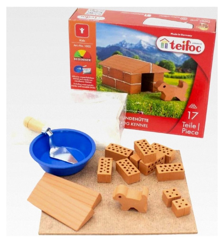Steinbaukasten - Hundehütte, ab 6 Jahren, Bauset zum Mauern, inkl. Welpe aus Ton