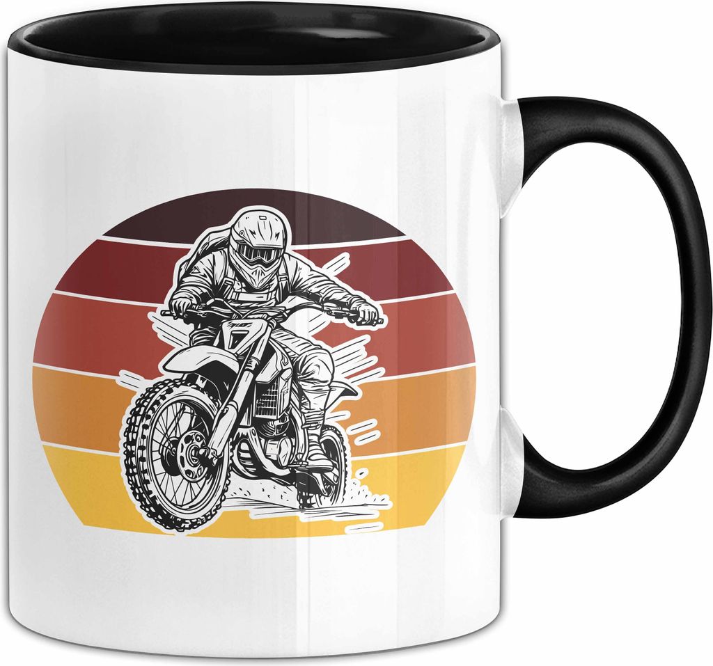 Motorrad Dirt-Bike Vintage Retro Tasse Geschenk Kaffee-Becher (Schwarz)