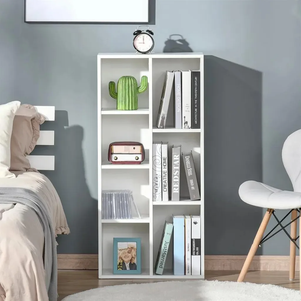 Bibliothèque Colonne 7 Niches Blanche 106 cm - Design Compact et Moderne