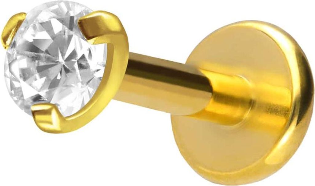 Ohrpiercing, Nasenpiercing Titan Labret mit Innengewinde EINGEFASSTER KRISTALL Gold Stablänge: 7mm | Stabstärke: 1,2mm | Kristallgröße: 2mm