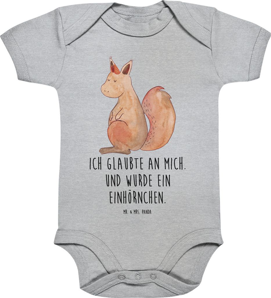 Mr. & Mrs. Panda babykleidung body Einhorn Glauben 1. - 3. Monat - Heather Grey - Geschenk, Einteiler, Einhörnchen, Strampler, Baby, Babybody, Uni...