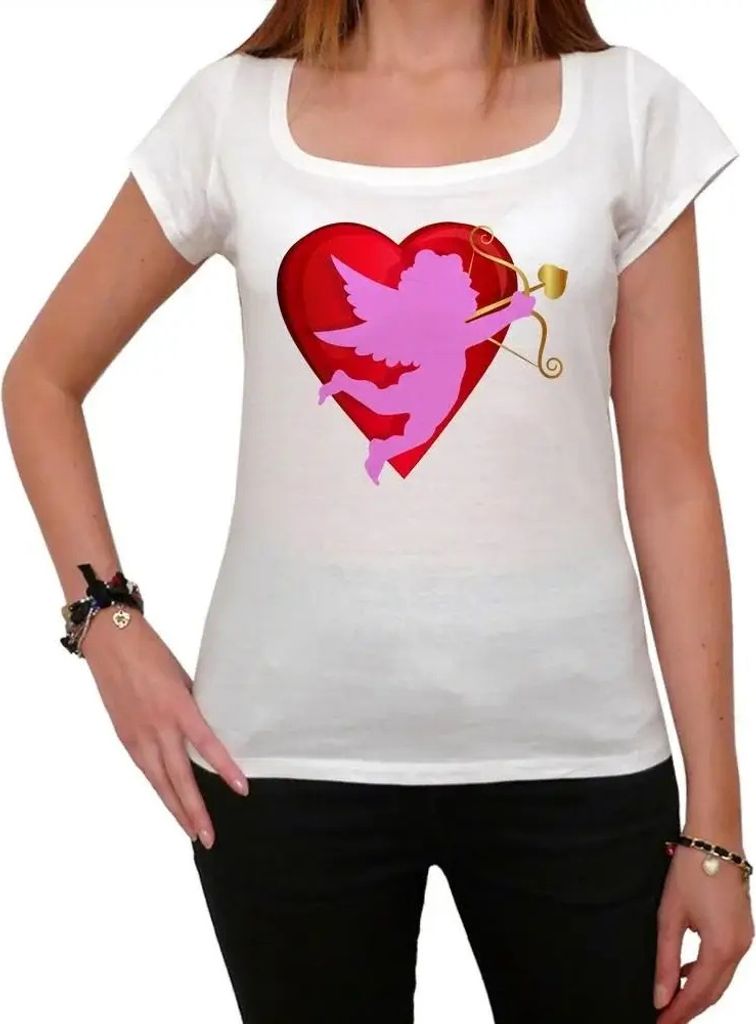 Damen Grafik T-Shirt Rotes Herz und Amor – Red Heart And Cupid – Öko-Verantwortlich Vintage Jahrgang Kurzarm Lustige Druck Geburtstag Geschenk...