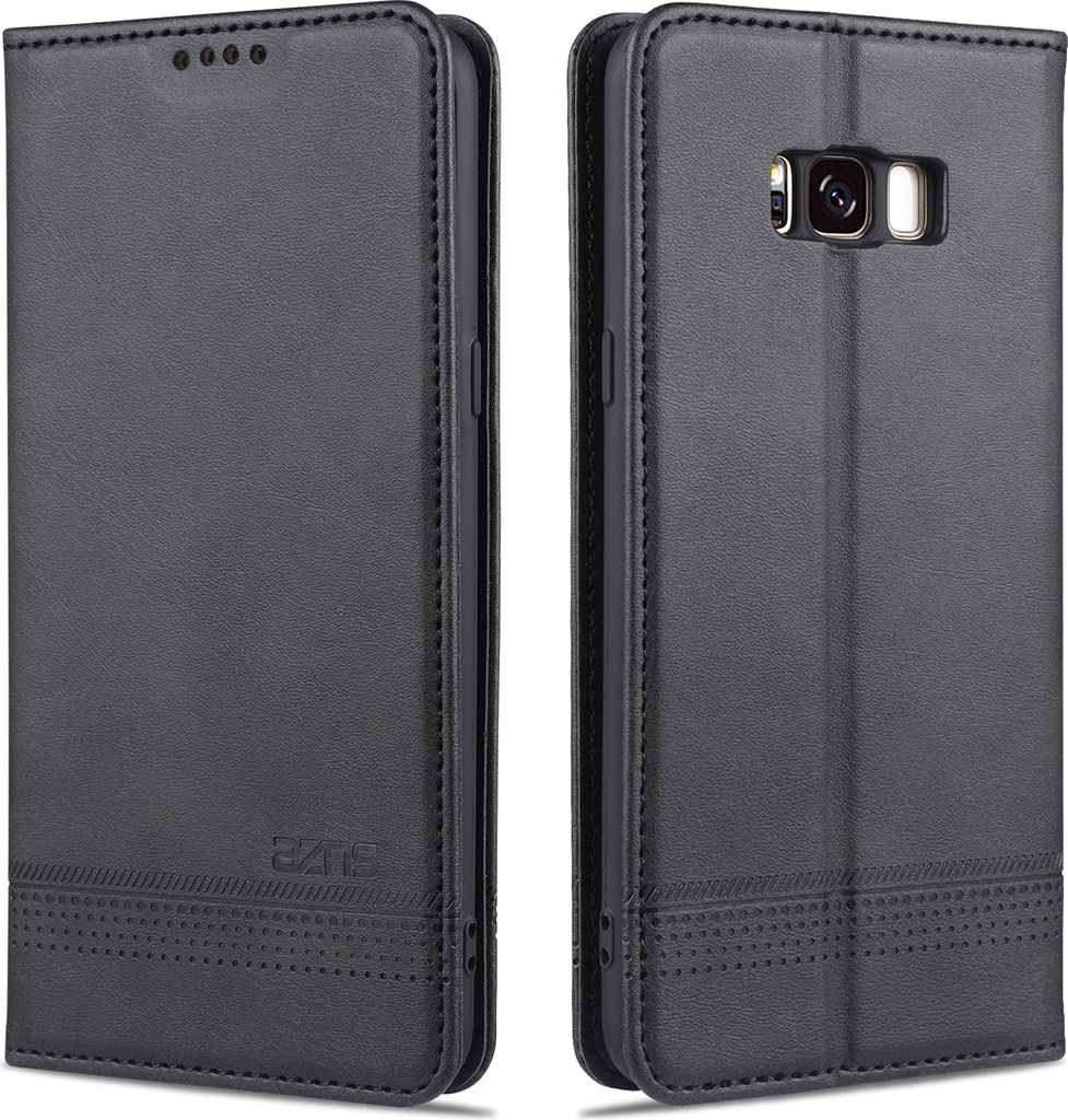 LaimTop LederHülle für Samsung S8 Plus, Klapphüllen Brieftasche Magnetverschluss Ständer Schutzhülle für Samsung Galaxy S8 Plus Schwarz