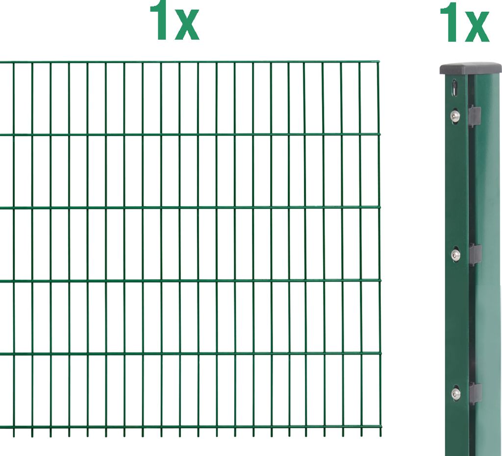 Alberts Doppelstabmatten-Anbauset 6-5-6, Matten 2,50 m, Höhe 1,03 m, Länge 2,5 m, grün, Anbauset mit Zaunpfosten inkl. Abdeckleiste 60x40 mm