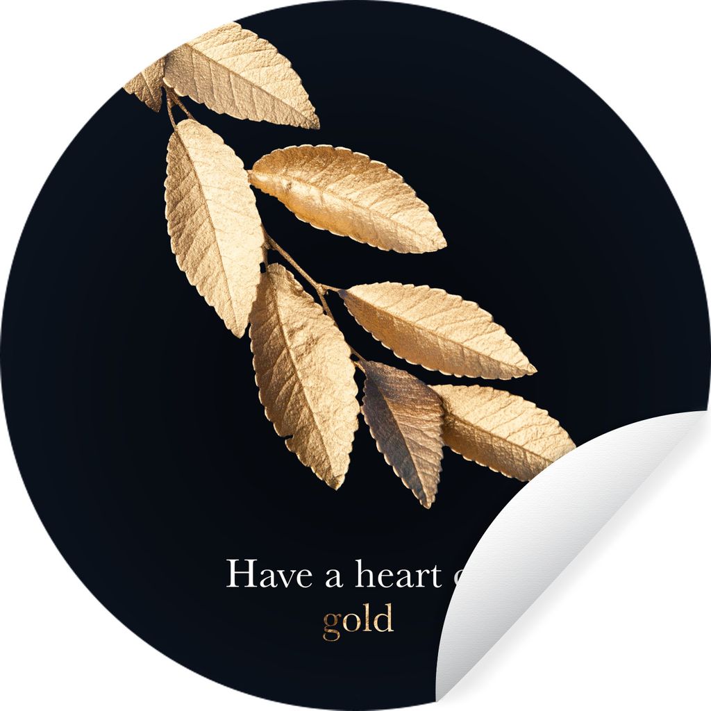 MuchoWow Runde Wandtattoo - Wandsticker Tapete Aufkleber Blätter - Gold - Zitat Ø 80 cm Selbstklebend und Repositionierbar - Wandaufkleber - Kr...