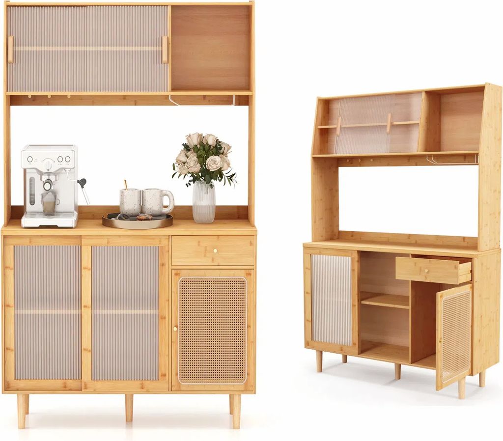 KOMFOTTEU Buffetschrank aus Bambus, Sideboard mit Haken & Produktbild