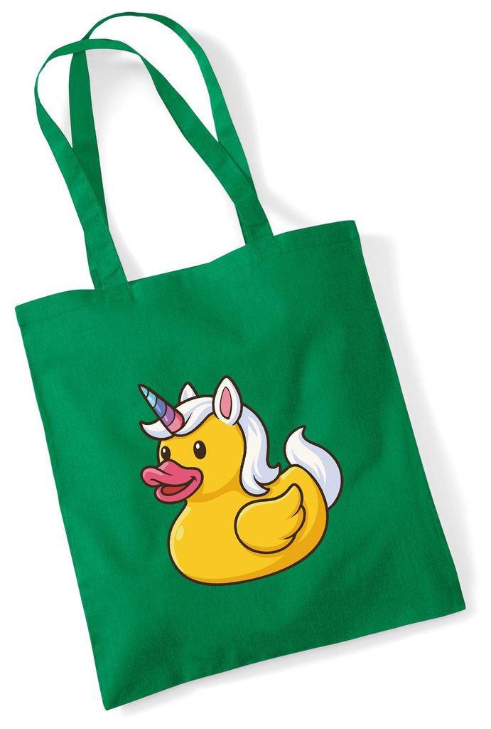 Huuraa Jutebeutel Quietscheente Einhorn Gummiente Unicorn 10 Liter Kelly Green Baumwolle Tasche Geschenkidee