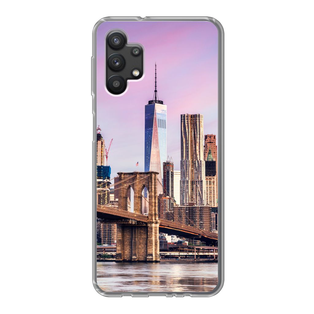 MuchoWow Handyhülle Schutzhülle Hülle für Samsung Galaxy A32 5G Brooklyn Bridge und die New Yorker Skyline Silikon Softcase Handy Hülle - So...