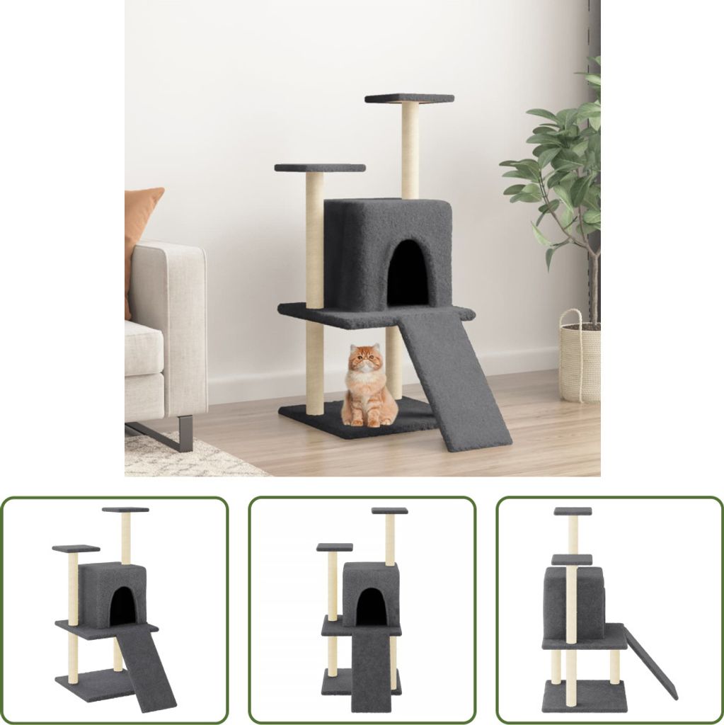 The Living Store Kratzbaum mit Sisal-Kratzsäulen Dunkelgrau 110 cm
