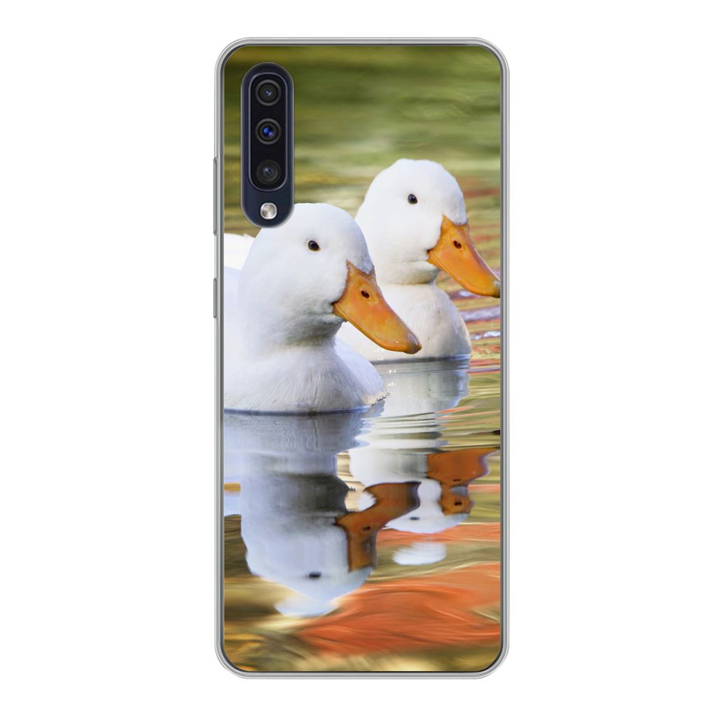 MuchoWow Handyhülle Schutzhülle Hülle für Samsung Galaxy A30s Enten - Wasser - Spiegelung - Familie Silikon Softcase Handy Hülle - Karteninh...