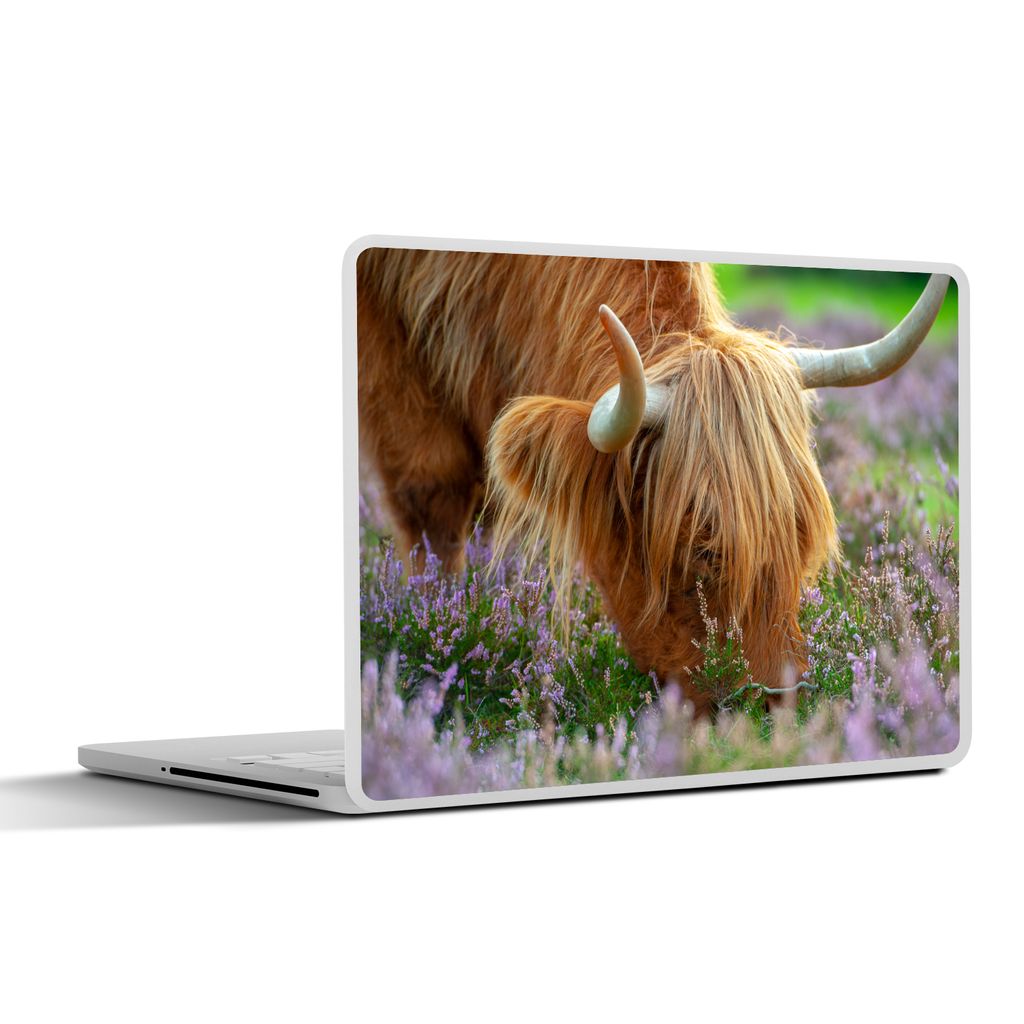 MuchoWow Laptop Aufkleber Sticker Cover Schottischer Hochländer - Hörner - Heidekraut 32.5x23.5 cm - Sticker für Laptop - Selbstklebend