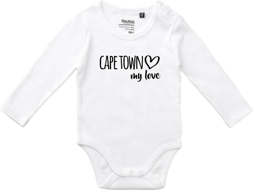 Huuraa Baby Body Cape Town my love 68 White Baumwolle Fairtrade Langarmbody Geschenkidee