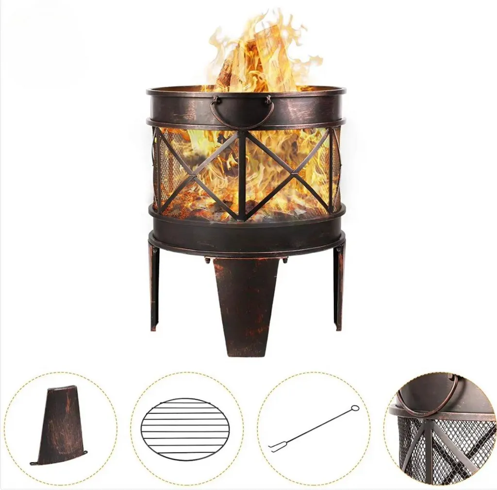 Foyer Extérieur Stable contre le Froid - Brasero 58cm avec Trépied Fiable