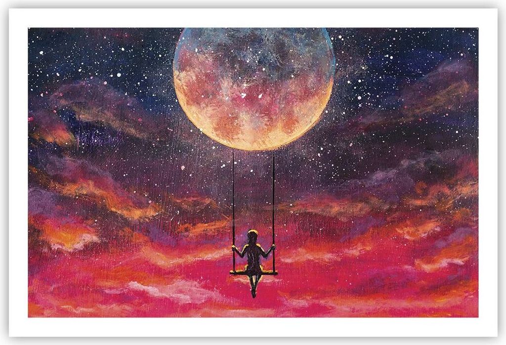 Poster - Poster ohne Rahmen - Mond Schaukel Frau - 91,5x61 cm - Wand Bild - Wanddeko - Wandbilder - Kunstposter - Wandposter - Bilder - Kunstdruck ...