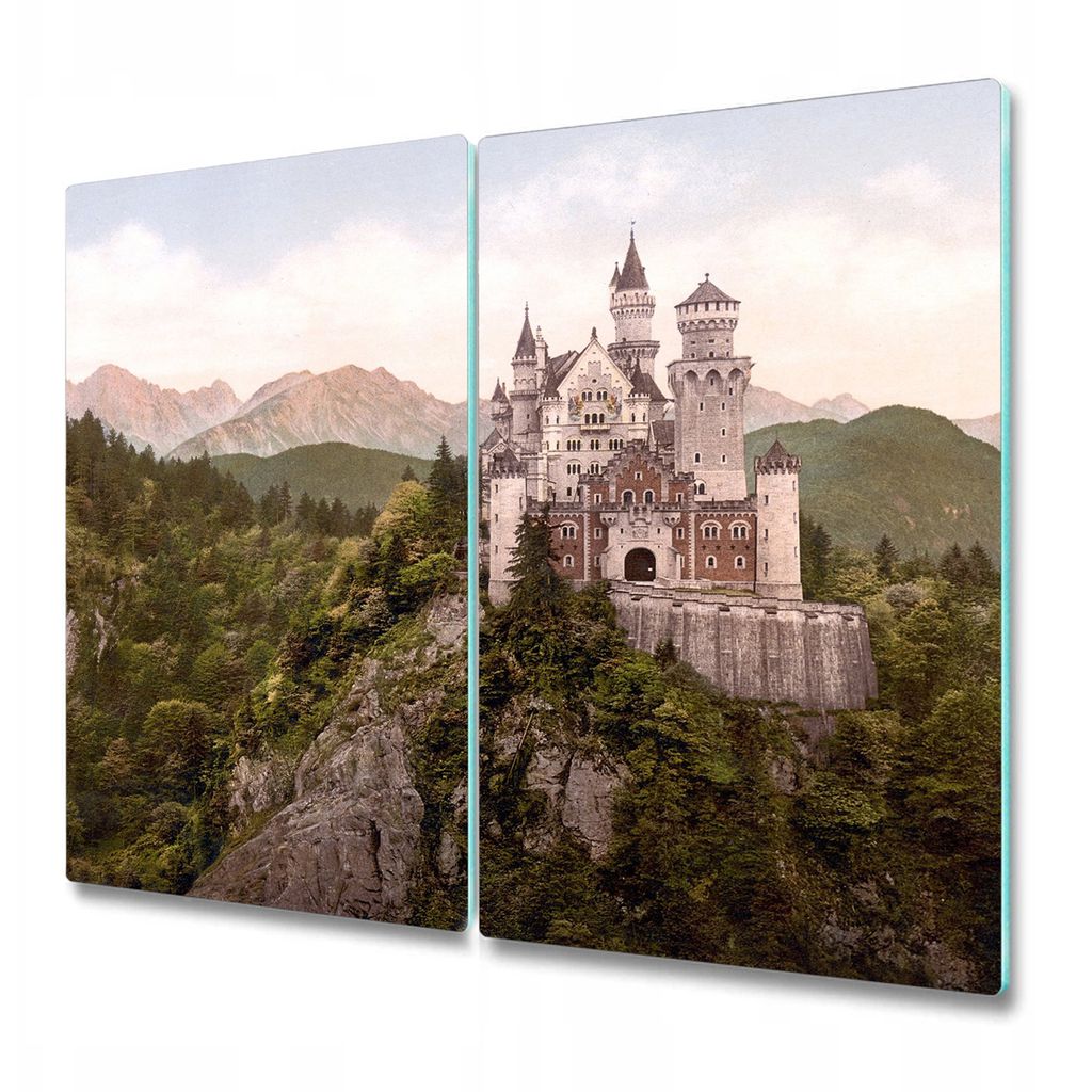 Küchenschneidebrett - Glasschneidebrett - Herdabdeckung - 2x 30x52 cm - Schloss Neuschwanstein Landschaft