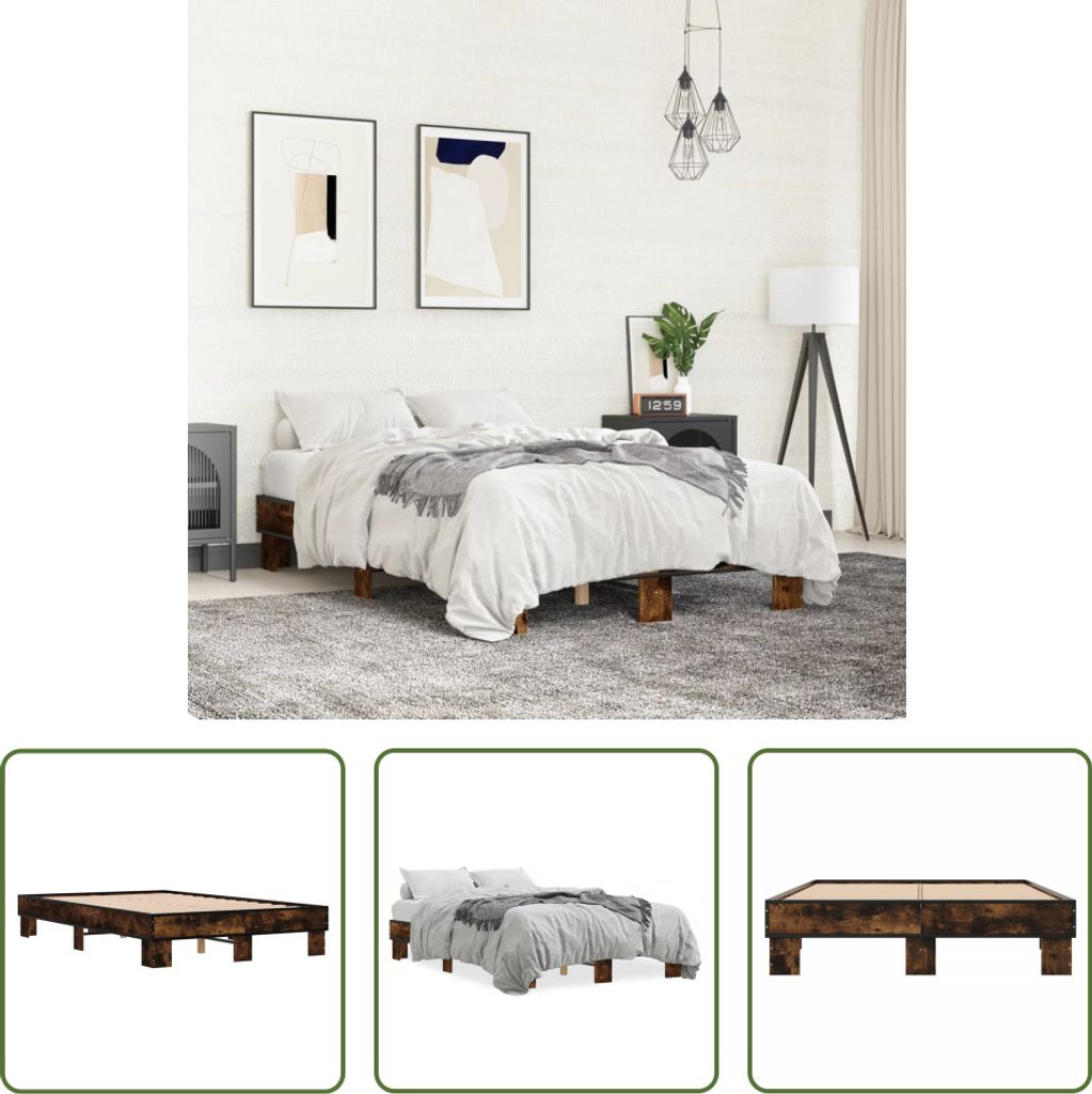 The Living Store Bettgestell Räuchereiche 140x200 cm Holzwerkstoff und Metall