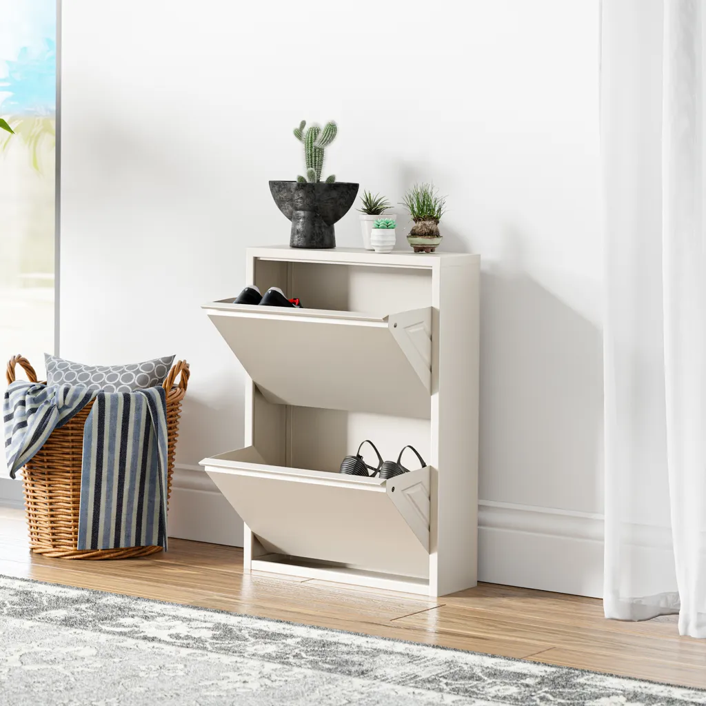 Scarpiera in Metallo 2 Vani Sokndal Bianco Pepe | Mobile Ingresso 15cm