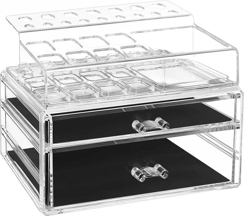Rangement cosmétique transparent 2 tiroirs pour organiser votre maquillage