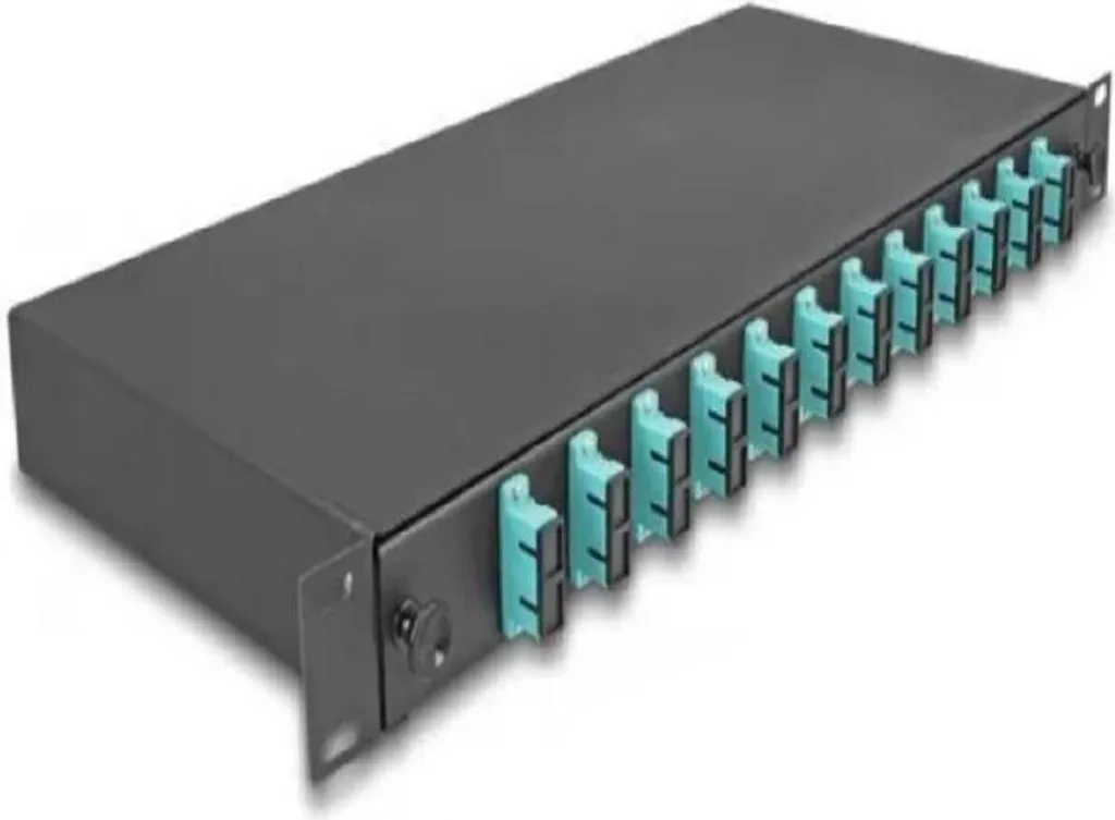 Boîtier de Raccordement Fibre 19'' 1U 12x SC Duplex OM3 pour Rack Serveur