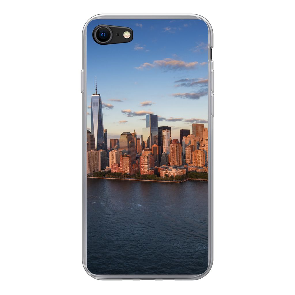 MuchoWow Handyhülle Schutzhülle Hülle für iPhone SE 2020 New York - Skyline - Boot Silikon Softcase Handy Hülle - Kartenbesitzer