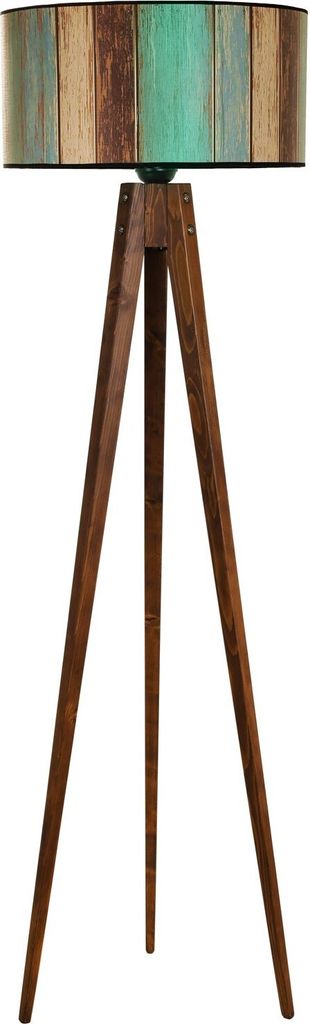 Opviq, Tripod Ceviz Lambader Silindir Renkli Abajurlu, Stehlampen, Mehrfarbig, Holz, 45 x 45 x 153 cm