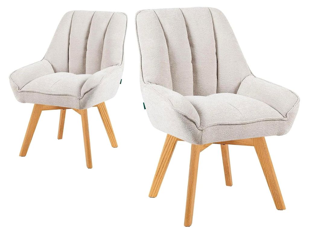 Esszimmerstühle 2er Set drehbar mit Taschenfederkern, hoher Sitzkomfort, bis 150 kg belastbar, abriebfester Stoff in Creme, Massivholzgestell aus ...