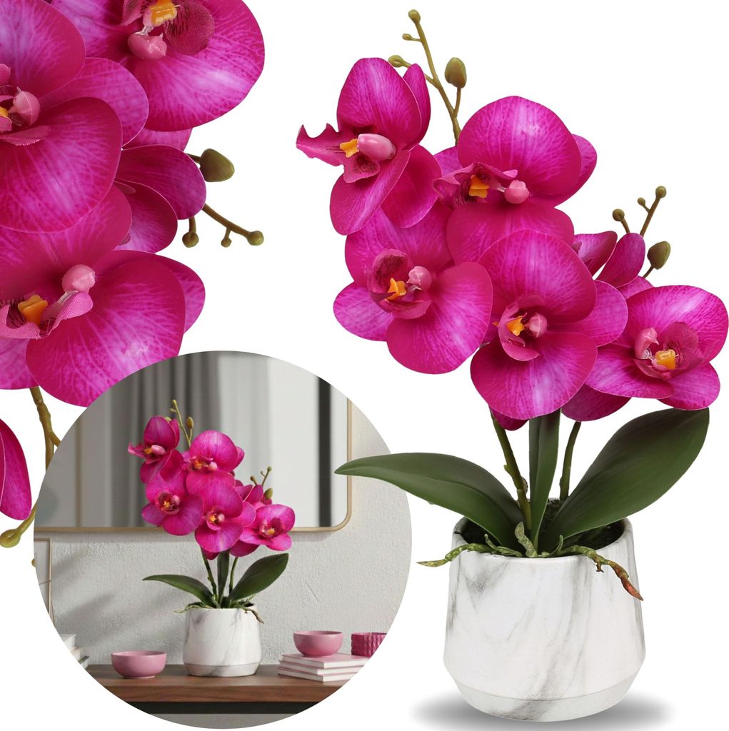 Kunstorchidee rosa im Topf, künstliche Orchidee, täuschend echt, dekorative Kunstpflanze, 28 cm