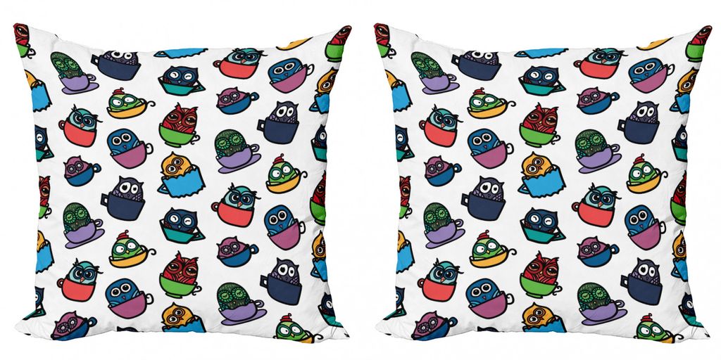 ABAKUHAUS Eulen Kissenbezug Set (2Stück), Lustige Eule in einem Kaffee Tee Espresso Becher Tasse guten Morgen Cafe Childish fröhlich Kunst, 60x60...