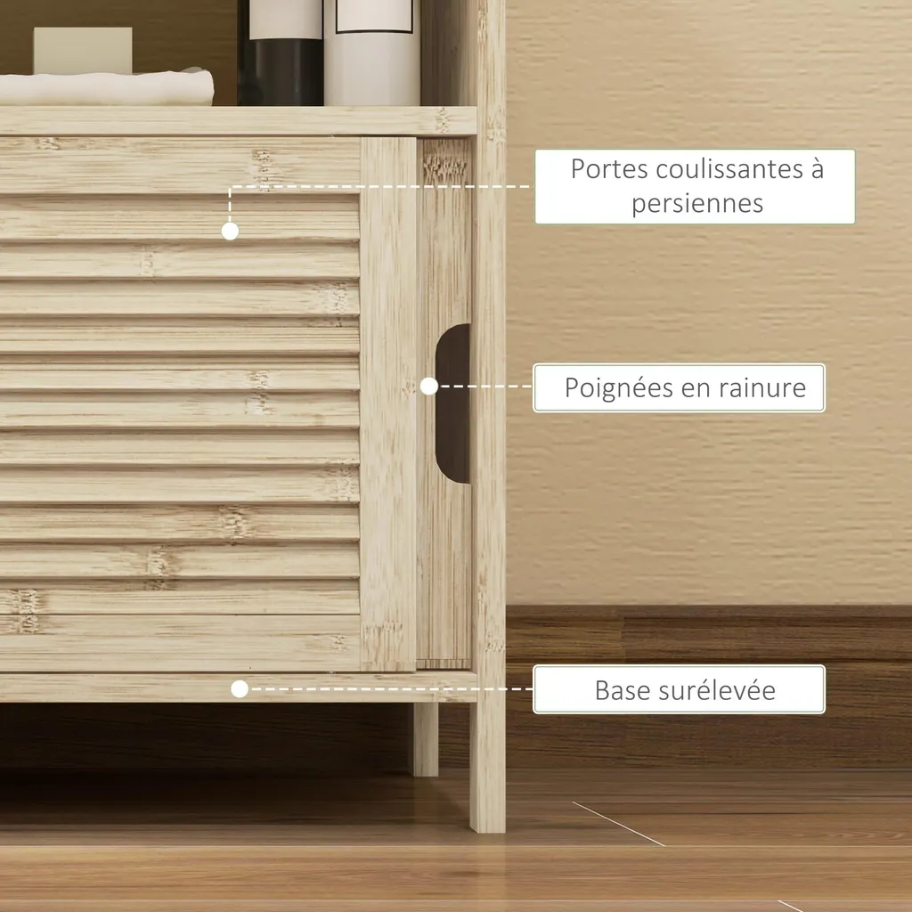 Meuble de Rangement Salle de Bain en Bambou Naturel - Dessous de Lavabo - 6