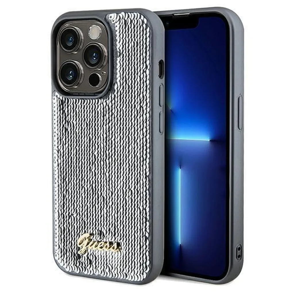 Custodia Guess iPhone 14 Pro Max Argento Sequin Script Metal Originale