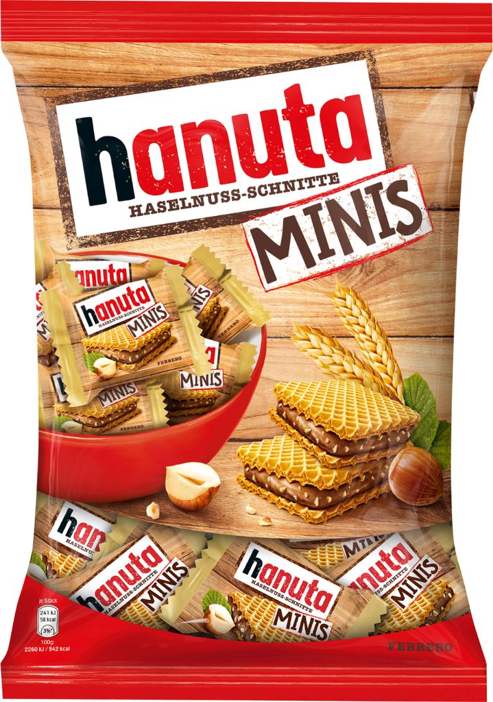 Verpackungsbild Hanuta Minis einzeln verpackte knusprige Mini Haselnuss Schnitte 200g