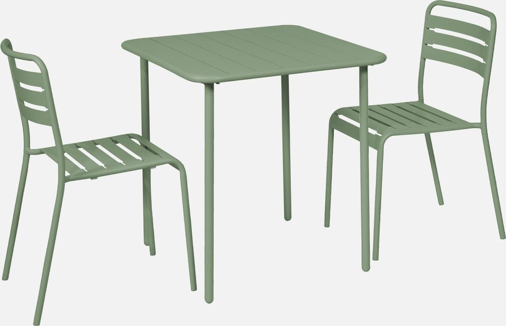 sweeek - Gartentisch mit 2 Stühlen aus Stahl - Grün Produktbild 