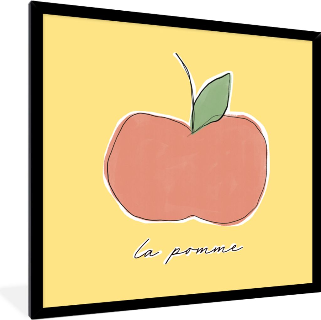 MuchoWow Gerahmtes Poster Apfel - Obst - Text 40x40 cm - Poster mit Schwarzem Bilderrahmen Wandposter Rahmen Foto Bilder - Mit Rahmen - Wanddekor...