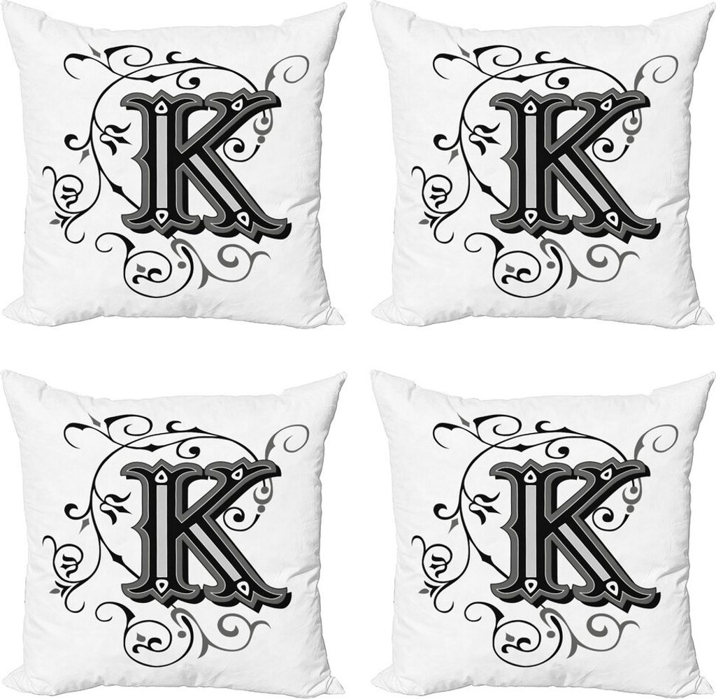 ABAKUHAUS Buchstabe K Kissenbezug Set (4 Stück), illustre Versalien-, Moderner Doppelseitiger Digitaldruck, 40 cm x 40 cm, Schwarz, Grau, Weiß