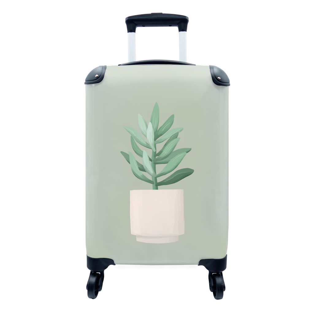 MuchoWow Koffer Handgepäck Trolley Rollkoffer Kleine Reisekoffer mit 4 Rollen - Zimmerpflanze - Sukkulente - Blumentopf - Grün - Cabin Size < 5...