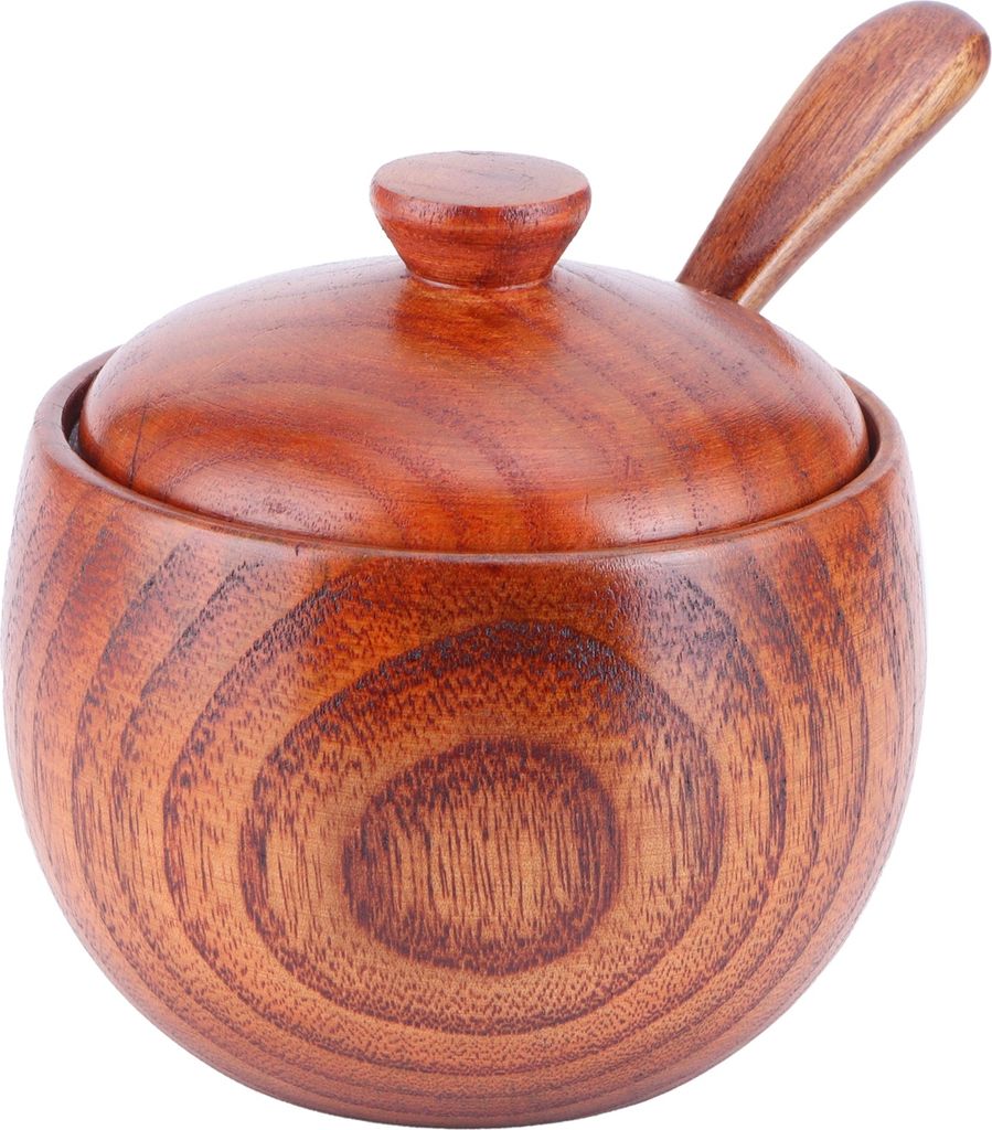 Holz Salz Box mit Deckel Löffel Vintage Gewürz Glas Würze Container Kochen Utensil
