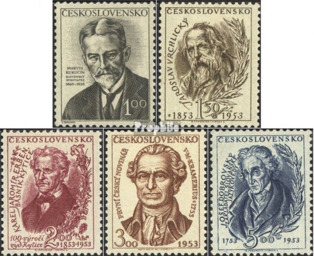 Briefmarken Tschechoslowakei 1953 Mi 783-787 (kompl.Ausg.) postfrisch Schriftsteller