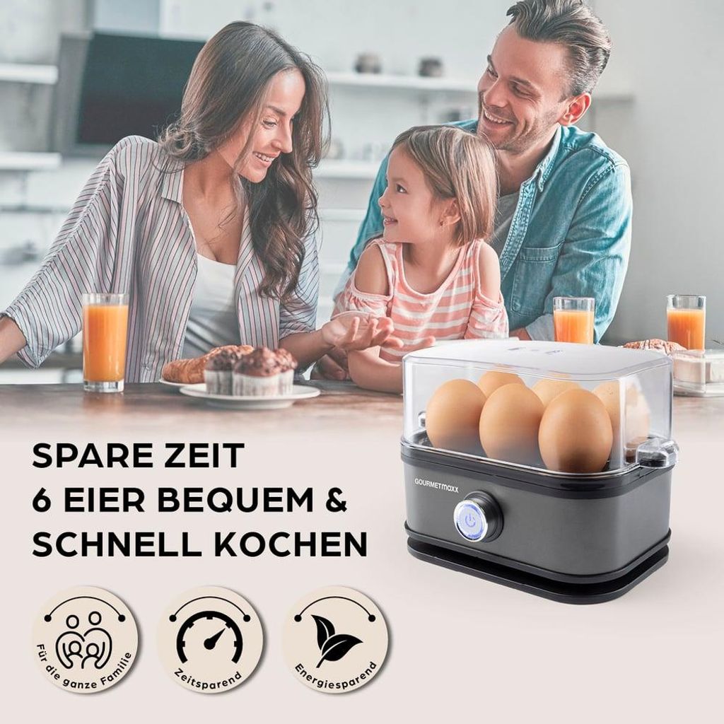 GOURMETmaxx Design-Eierkocher für 6 Eier mit Messbecher