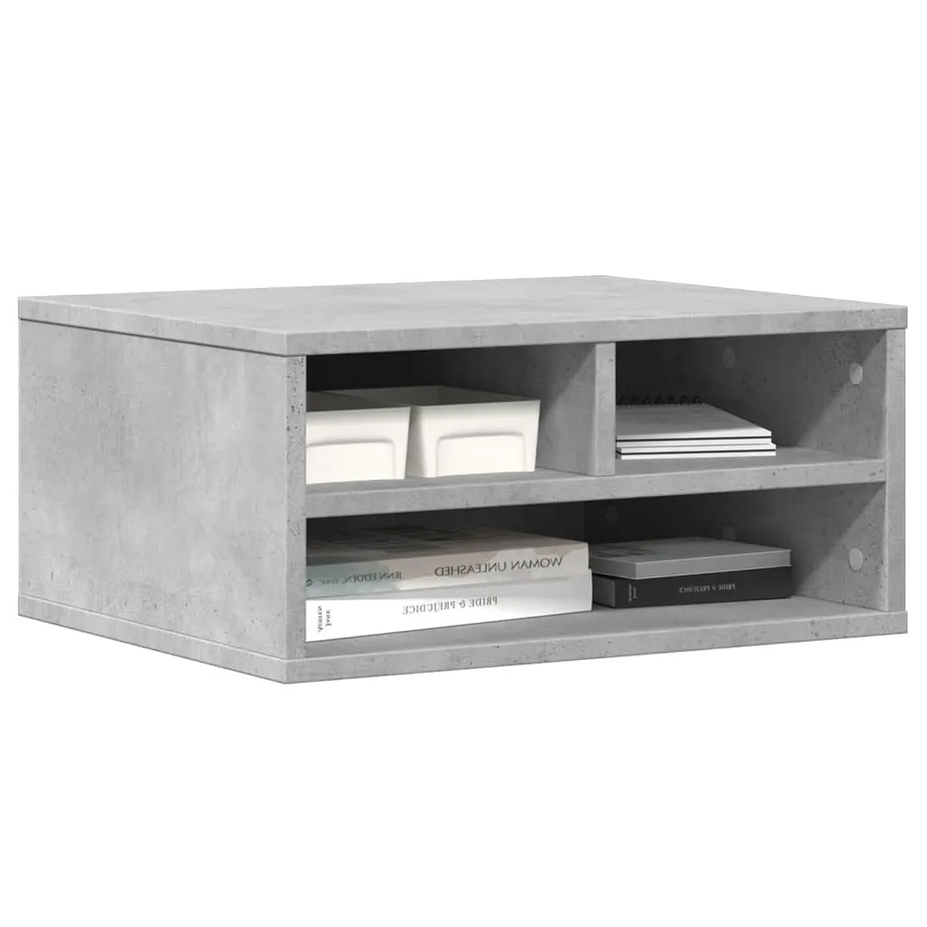 Support Imprimante Robuste en Bois Composite Gris Béton Design Moderne