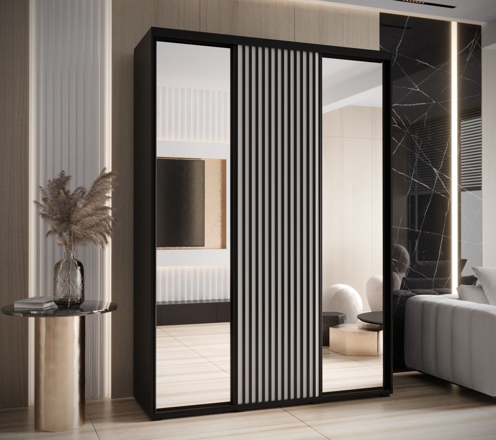 Kleiderschrank FIDELIA 2 - 170/45 cm, schwarz/weiß/schwarz