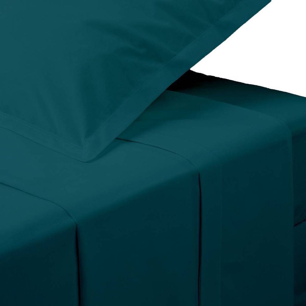 Flachbettlaken "landiha" aus perkal in ägäisblau 240x290cm - Atmosphera créateur d'intérieur