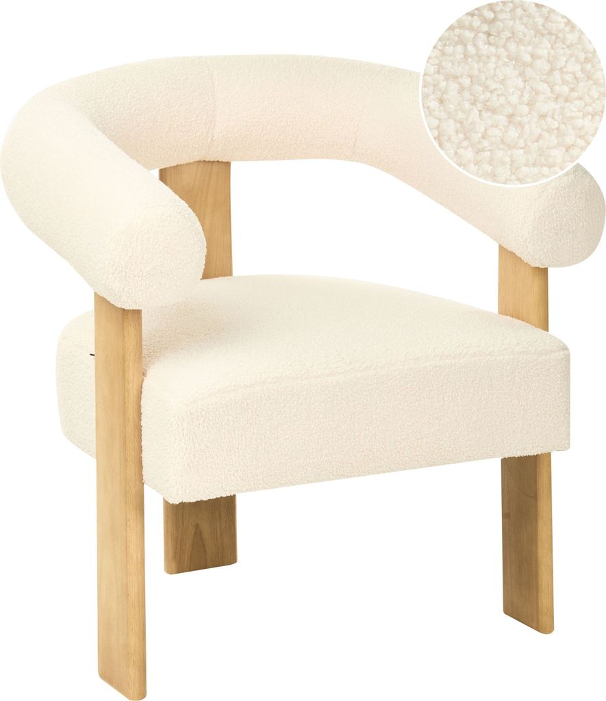 BELIANI Sessel Cremeweiß Bouclé Teddy Optik mit Gepolsterten Armlehnen Geschwungene Rückenlehne Organische Form Helle Holzbeine Retro Design