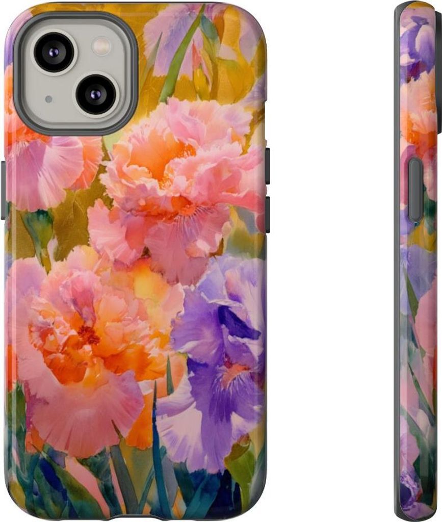 Aquarell-Blumenpracht in Pink und Lila – Hülle Kompatibel mit iPhone 14
