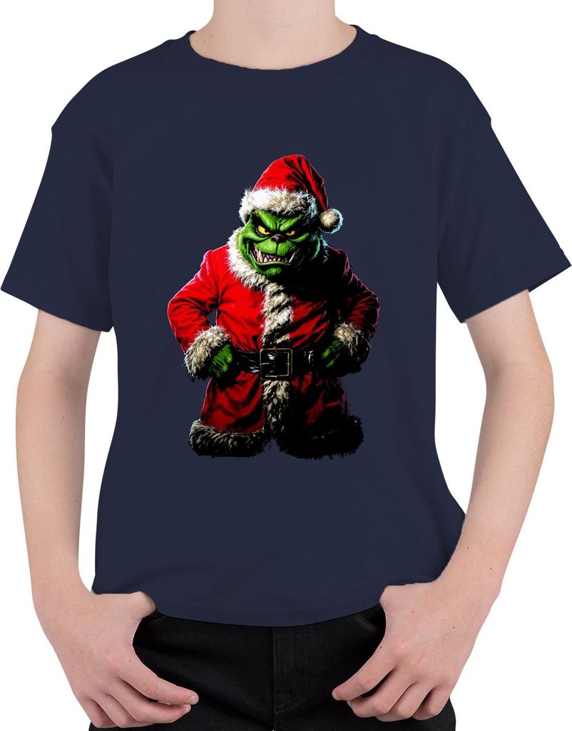 Grinch Böser Weihnachtsmann Santa Weihnachten Horror Gruselig Uni Kinder T-Shirt, Navy, 140